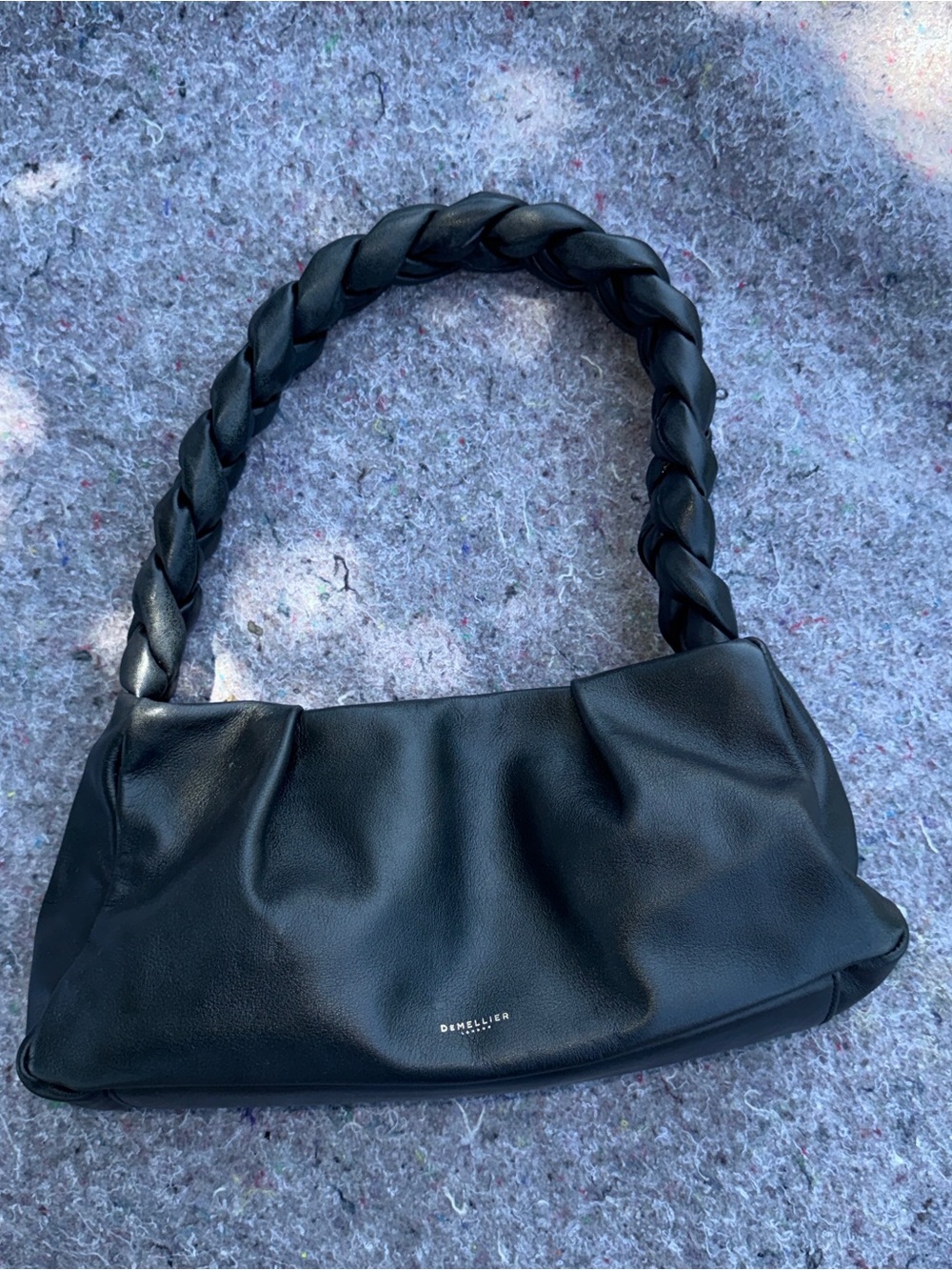 DeMellier London Genova Black Lambskin Braided Leather Shoulder Bag